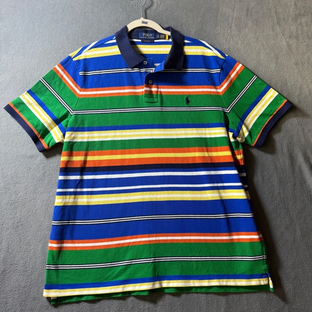 Polo Ralph Lauren Mens XL Classic Fit Striped Short Sleeve Polo Multi Color